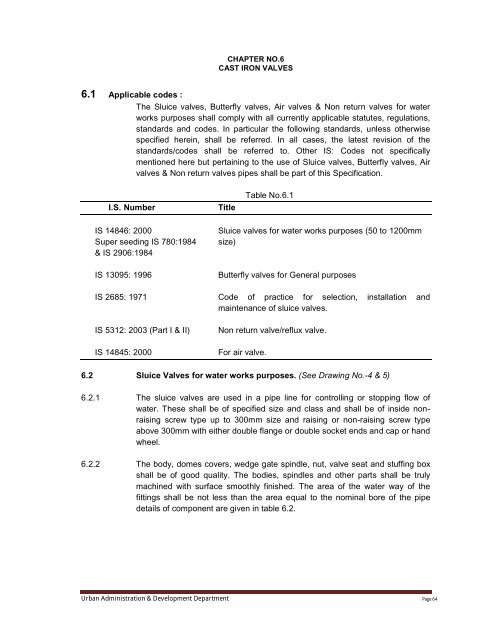 Specifications Part 1 - Water Supply, Sewerage and Tube Well Works