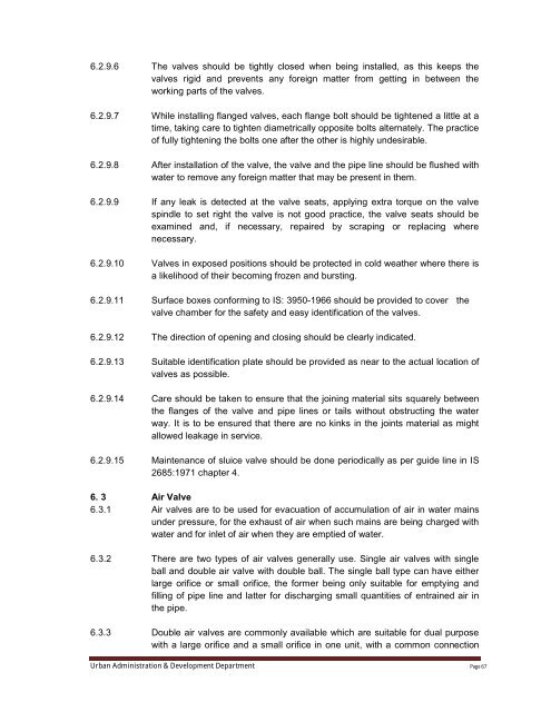 Specifications Part 1 - Water Supply, Sewerage and Tube Well Works