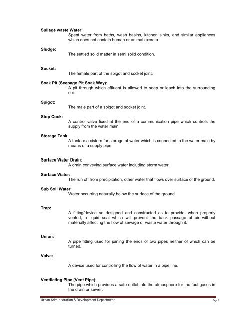 Specifications Part 1 - Water Supply, Sewerage and Tube Well Works