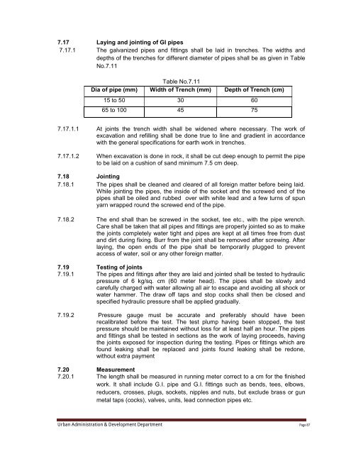 Specifications Part 1 - Water Supply, Sewerage and Tube Well Works