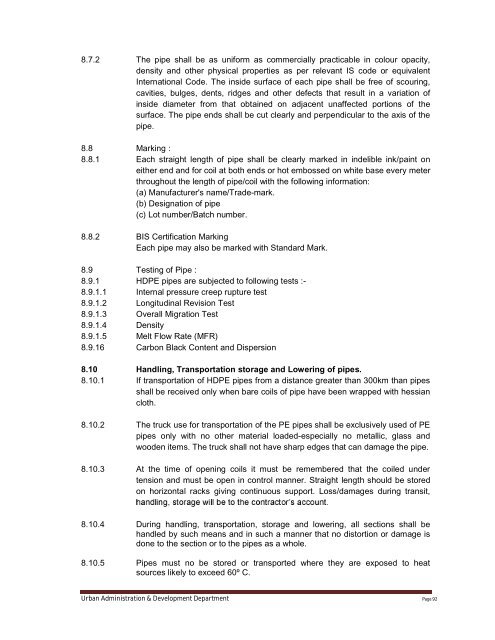 Specifications Part 1 - Water Supply, Sewerage and Tube Well Works