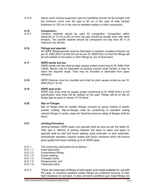 Specifications Part 1 - Water Supply, Sewerage and Tube Well Works