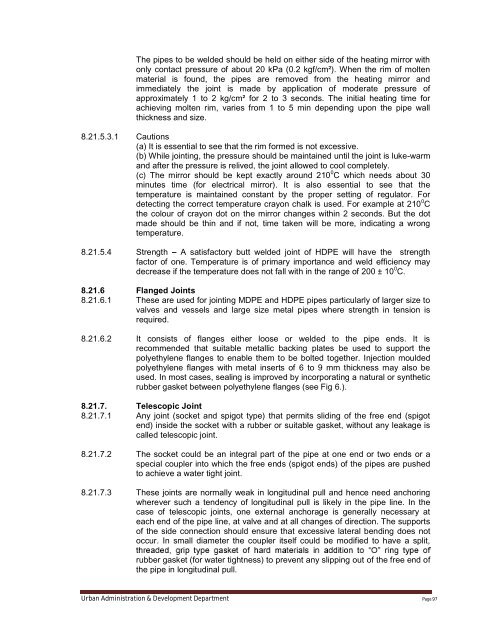 Specifications Part 1 - Water Supply, Sewerage and Tube Well Works