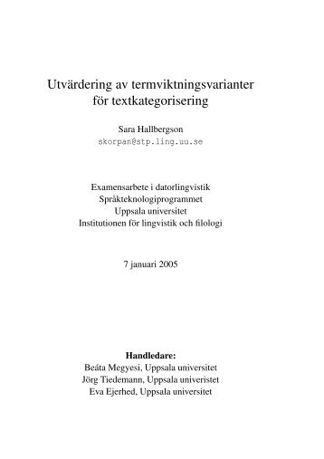 UtvÃ¤rdering av termviktningsvarianter fÃ¶r textkategorisering