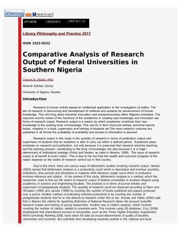 Comparative Analysis of Research Output of Federal Universities in ...