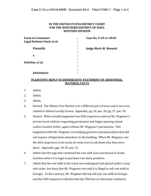 Plaintiffs Reply To Defendants Statement Of Additional Material Facts plaintiffs-reply-to-defendants-statement-of-additional-material-facts