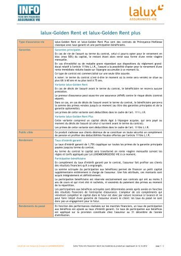 CONVENTION D'ASSURANCE DES PLANS - La Luxembourgeoise