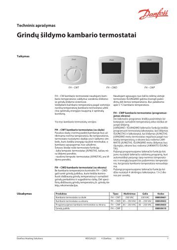 Grindų šildymo kambario termostatai - Danfoss