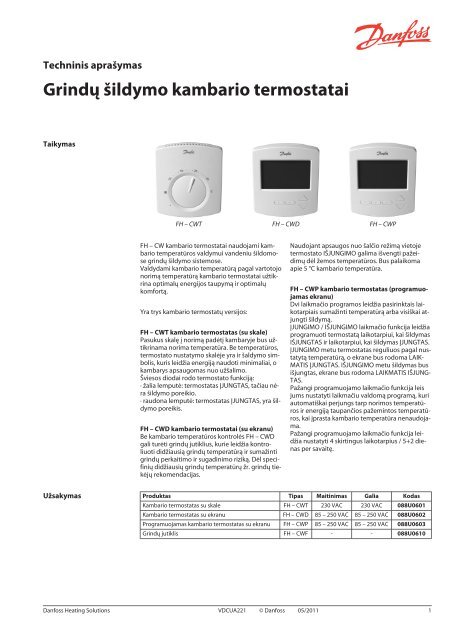 Grindų šildymo kambario termostatai - Danfoss