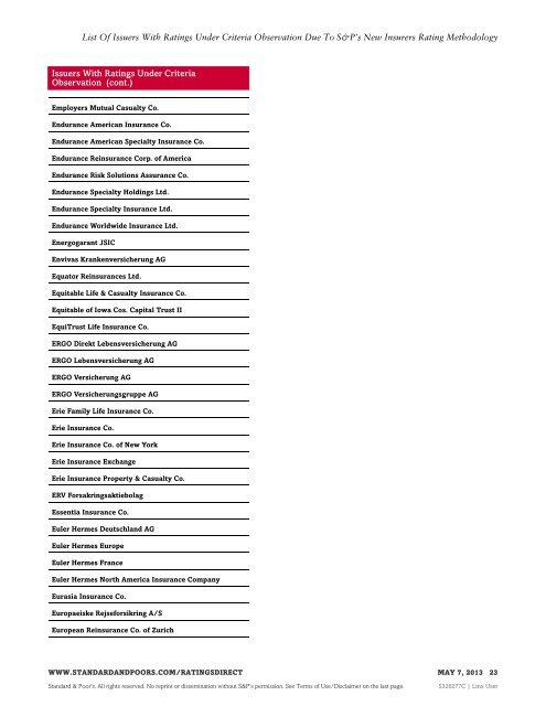 List Of Issuers With Ratings Under Criteria ... - Standard & Poor's