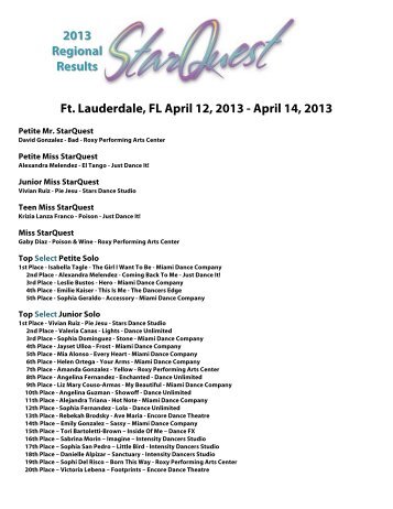 2013 Ft. Lauderdale Results - StarQuest