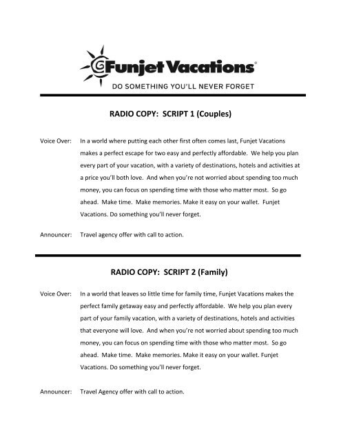 RADIO COPY: SCRIPT 1 - VAX VacationAccess