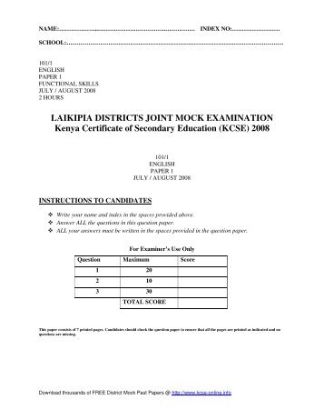 LAIKIPIA DISTRICTS JOINT MOCK EXAMINATION ... - KCSE Online
