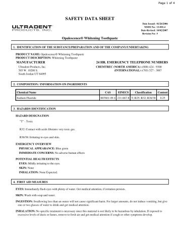 Opalescence Whitening Toothpaste MSDS - Ultradent Products, Inc.