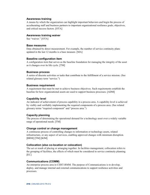 CERT Resilience Management Model, Version 1.0