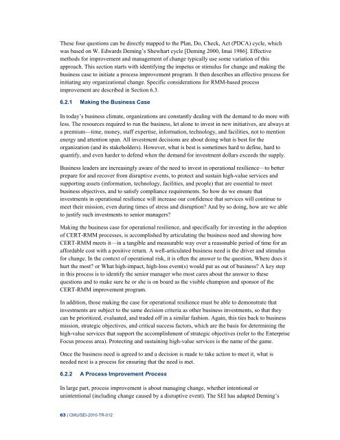 CERT Resilience Management Model, Version 1.0