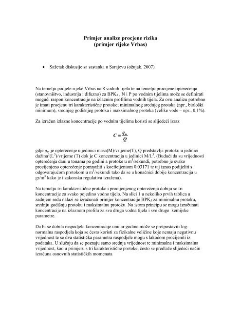 Projekat Rizik Primjer Primjer analize procjene rizika (primjer rijeke Vrbas)