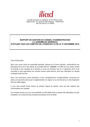 Rapport de gestion du conseil d'administration - Iliad