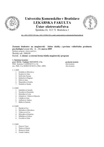 Univerzita KomenskÃ©ho v Bratislave LEKÃRSKA FAKULTA Ãstav ...