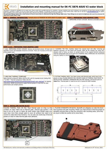 Installation and mounting manual for EK-FC 5870 ASUS V2 ... - EKWB