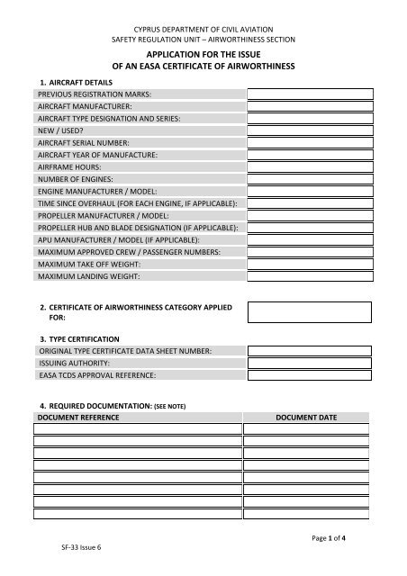 application for the issue of an easa certificate of airworthiness