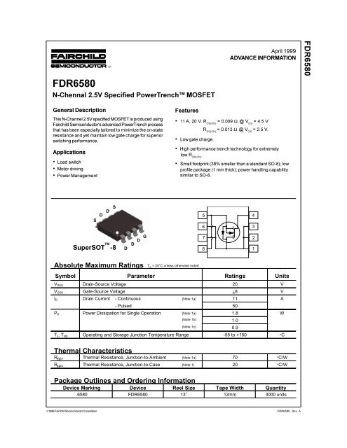 FDR6580 N-Channel 2.5V Specified PowerTrench MOSFET - DigiKey