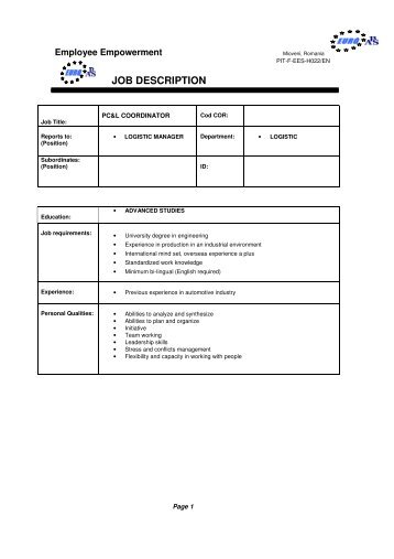 JOB DESCRIPTION - IMST