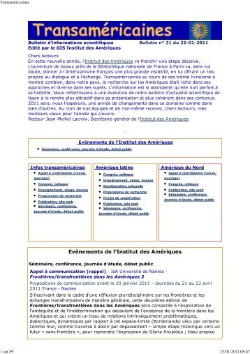 Bulletin num. 31 du 25-01-2011 - Institut des Amériques