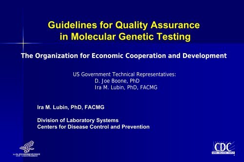 OECD Guidelines for Quality Assurance in Molecular Genetic Testing