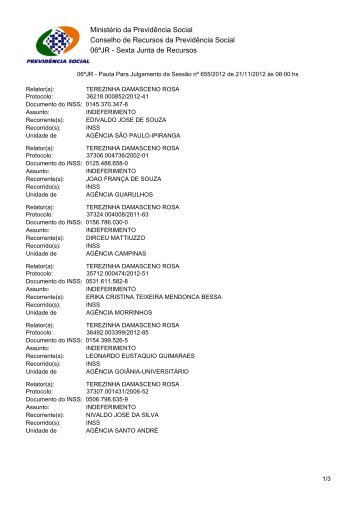 Pautas de julgamento nÂº 655 a 679 da 6Âª junta de recursos