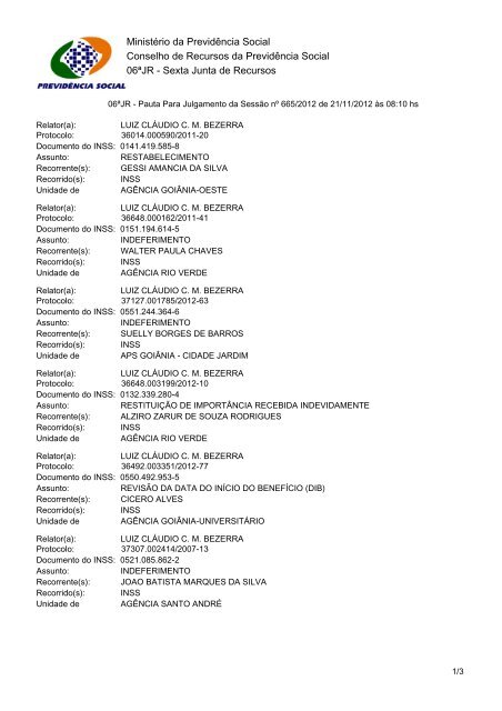 Pautas de julgamento nÂº 655 a 679 da 6Âª junta de recursos