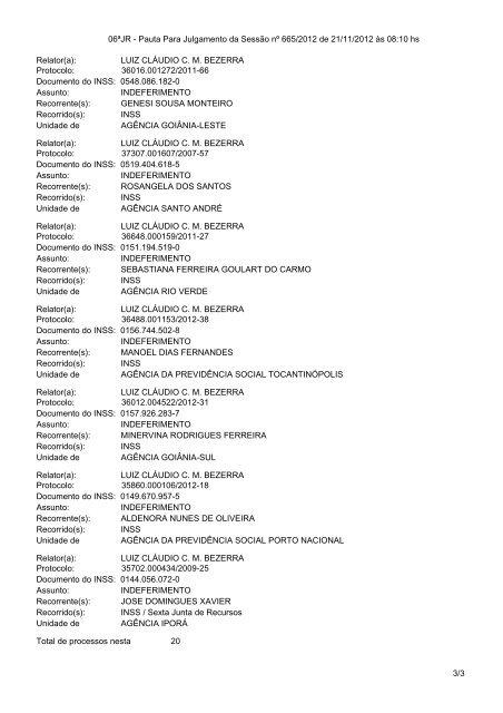 Pautas de julgamento nÂº 655 a 679 da 6Âª junta de recursos