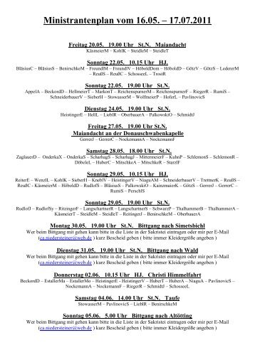 Ministrantenplan vom 16 - Pfarrverband Garching-Engelsberg