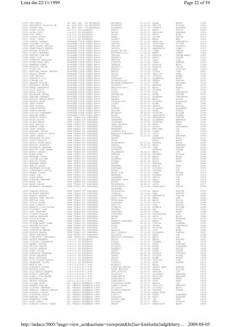 Page 1 of 59 Lista din 22/11/1999 2009-08-05 http://indaco:5005 ...