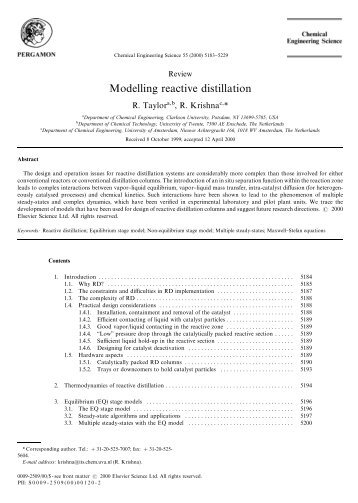 Modelling reactive distillation