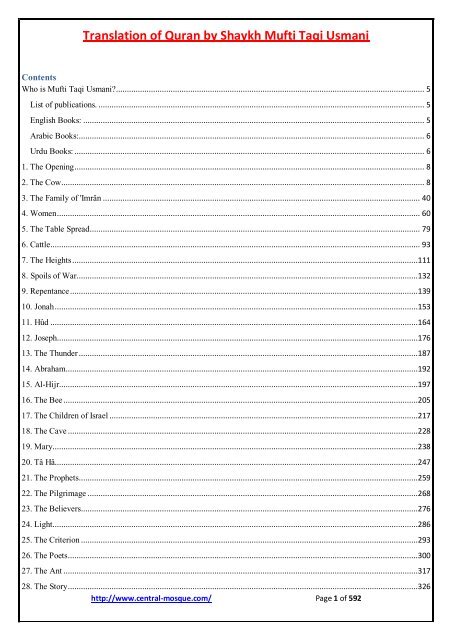 Translation of Quran by Shaykh Mufti Taqi Usmani - Islamibayanaat ...