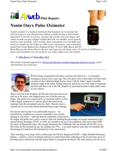 Nonin Onyx Pulse Oximeter - Aeromedix