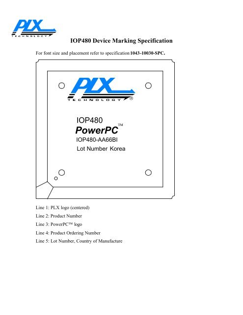 IOP480 Device Marking Specification - PLX Technology