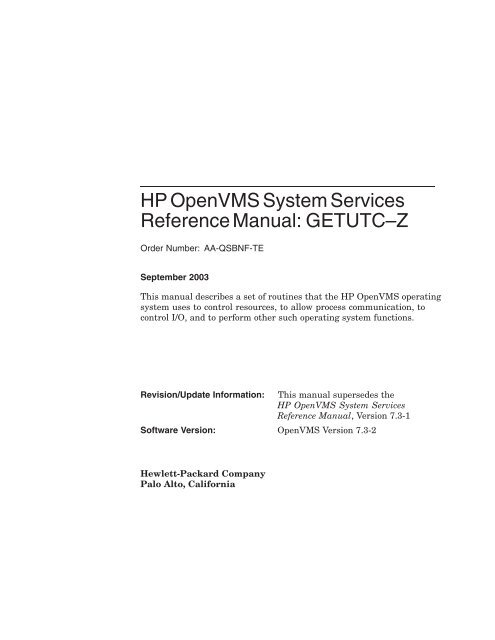 HP OpenVMS System Services Reference Manual: GETUTCâZ