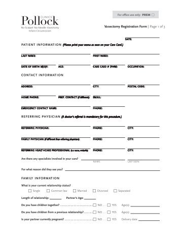 Vasectomy Registration Form | Page 1 of 3 - Pollock Clinics