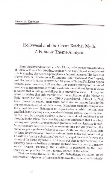 Hollywood and the Great Teacher Myth: A Fantasy Theme Analysis