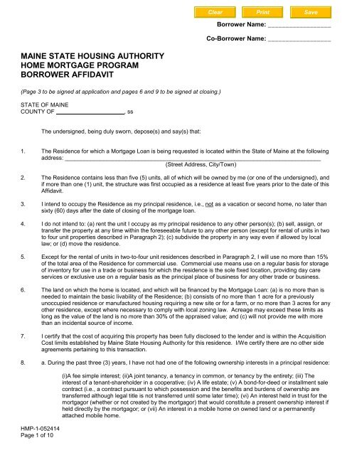 Borrower Affidavit - Maine State Housing Authority