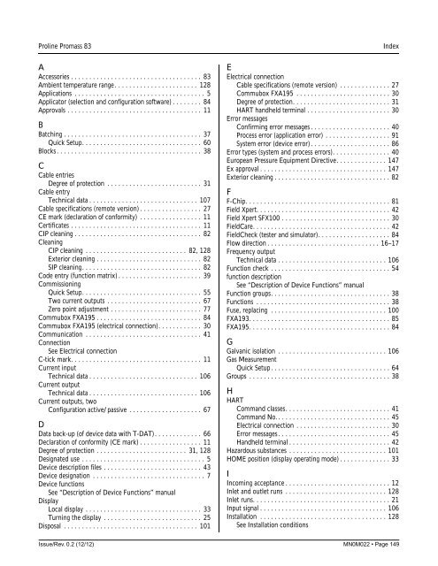 Proline Promass 83E/F/O Operation Manual - FMC Technologies