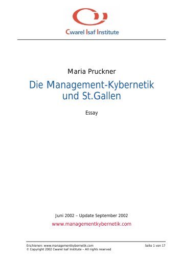 Die Management-Kybernetik und St. Gallen - Das Cwarel Isaf Institute