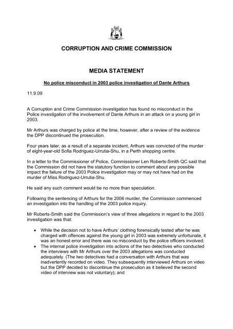 No police misconduct in 2003 police investigation of Dante Arthurs