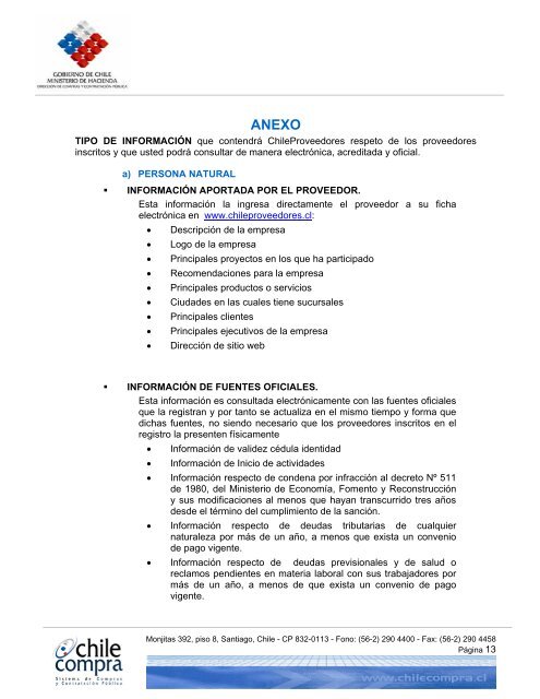 CIRCULAR: NÂ°1 MATERIA: Directivas de Uso ... - Chileproveedores