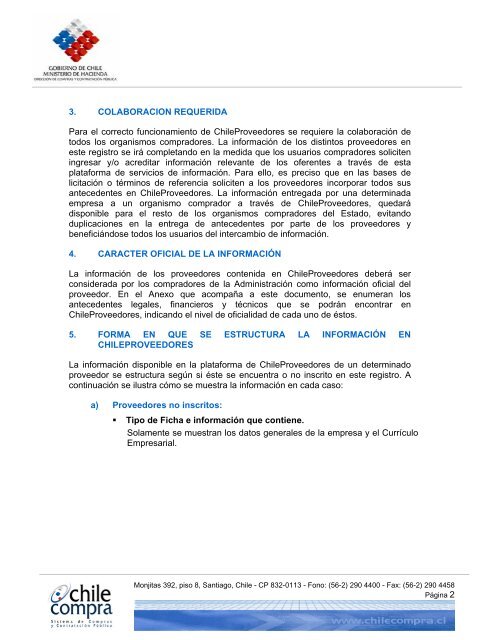 CIRCULAR: NÂ°1 MATERIA: Directivas de Uso ... - Chileproveedores