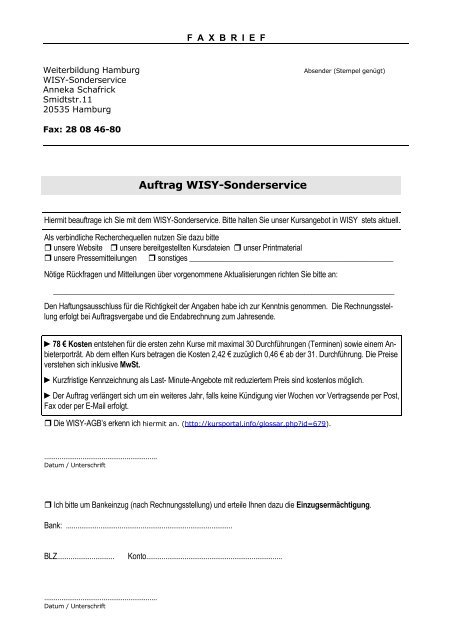 WISY-Sonderservice - Kursportal WISY