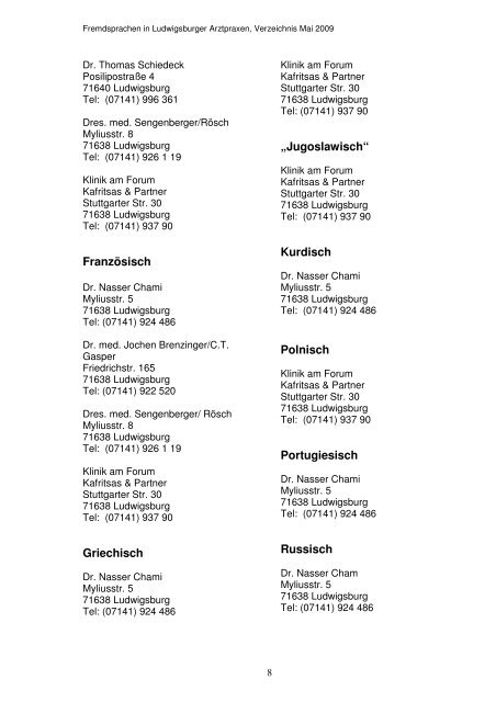 Verzeichnis fremdsprachiger Arztpraxen (pdf-Datei)