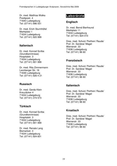 Verzeichnis fremdsprachiger Arztpraxen (pdf-Datei)